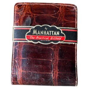 Mid Century Manhattan Genuine Alligator Billfold Wallet Dark & Light Brown NWT